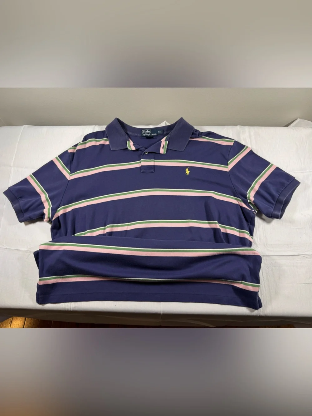 Ralph Lauren Navy Polo with Pink & Light Green Stripes